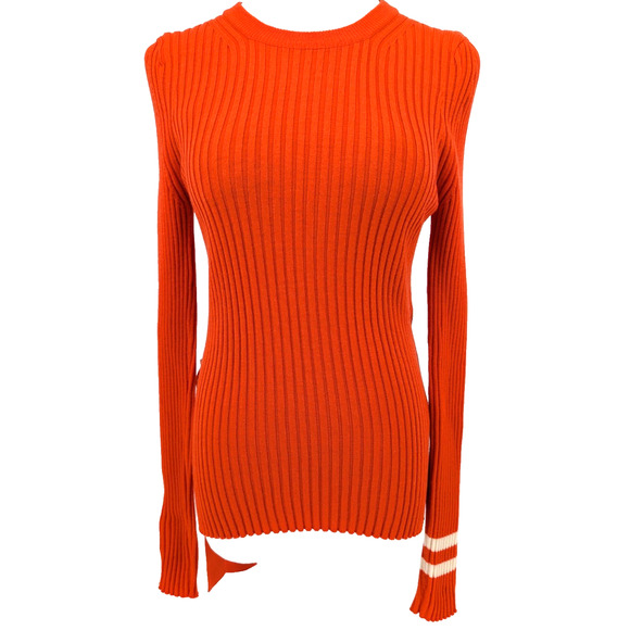 Maggie Marilyn Nearly There Belted Merino Wool Ribbed Sweater Orange Large Chic - Picture 4 of 16